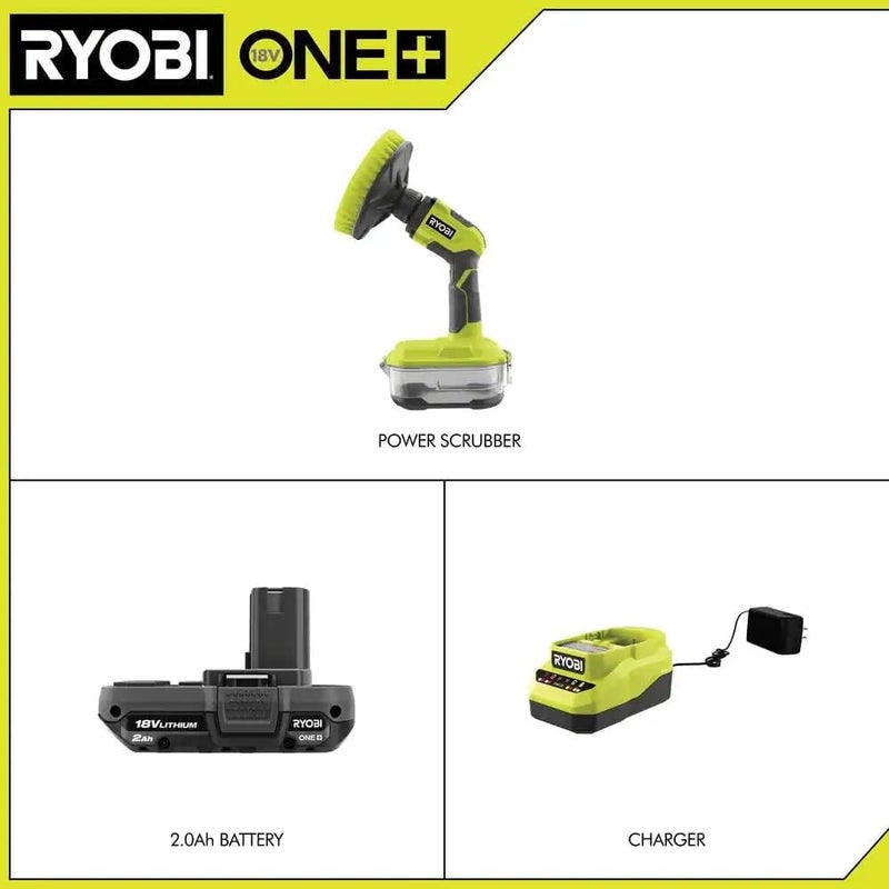 Ryobi ONE+ 18V Cordless Compact Power Scrubber Kit with 2.0 Ah Battery and Charger - Image 2